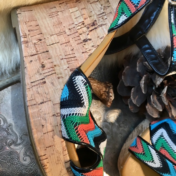 💍 Vintage Retro Soda Chevron Cork Wedge Heel - Picture 6 of 8